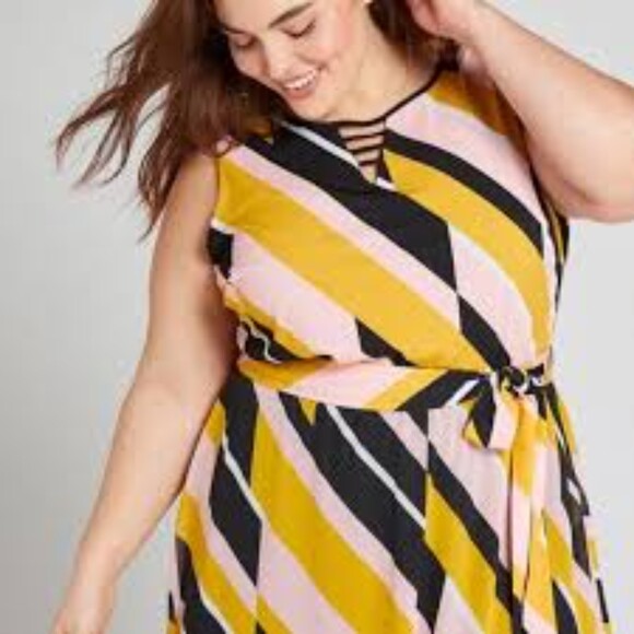 Lane Bryant Party Cocktail Wedding Fall Full Length Dress Size 16 Striped - Picture 2 of 9